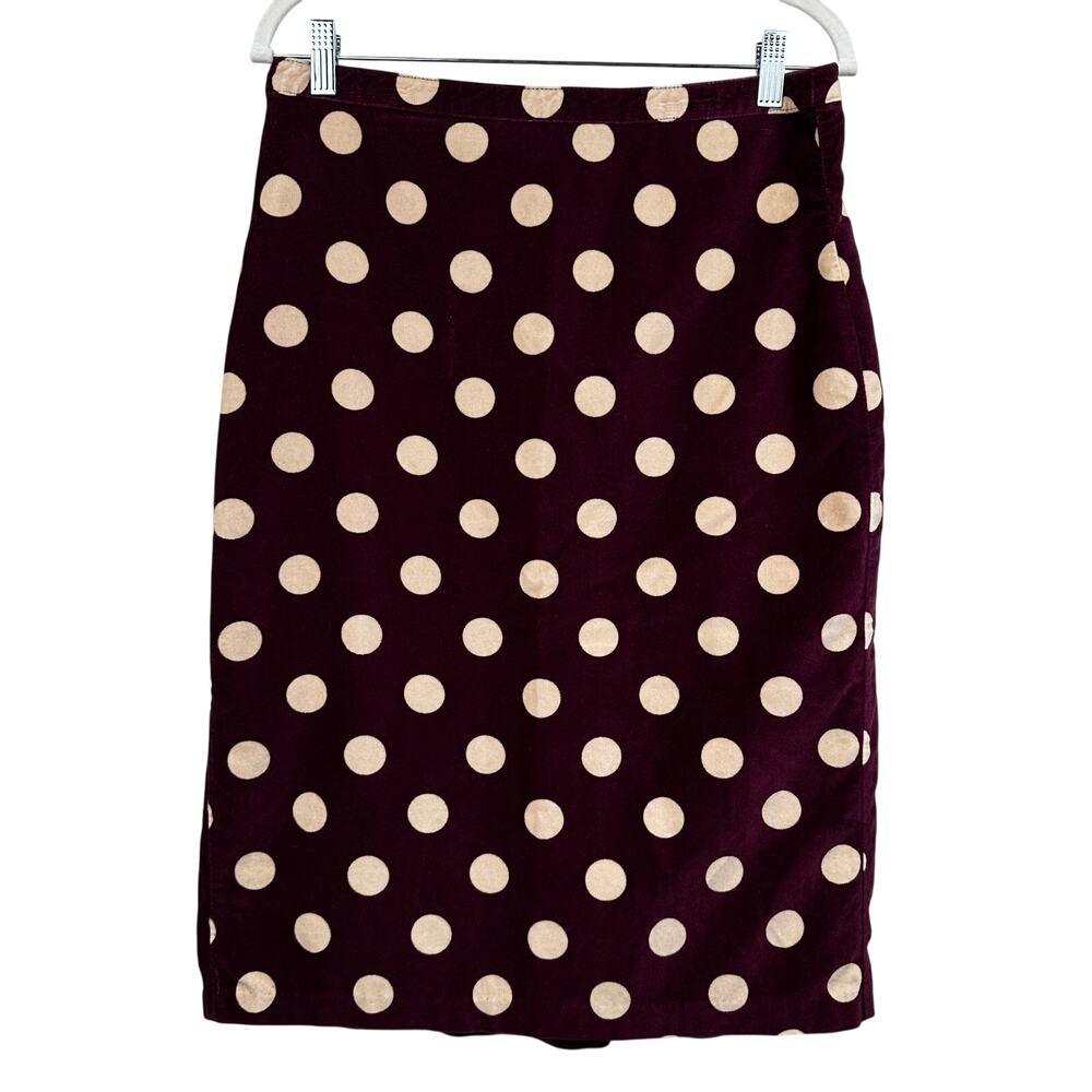 Boden Velvet Skirt Polka Dot Retro Mod Pencil A-Line Burgundy 12L Long Office
